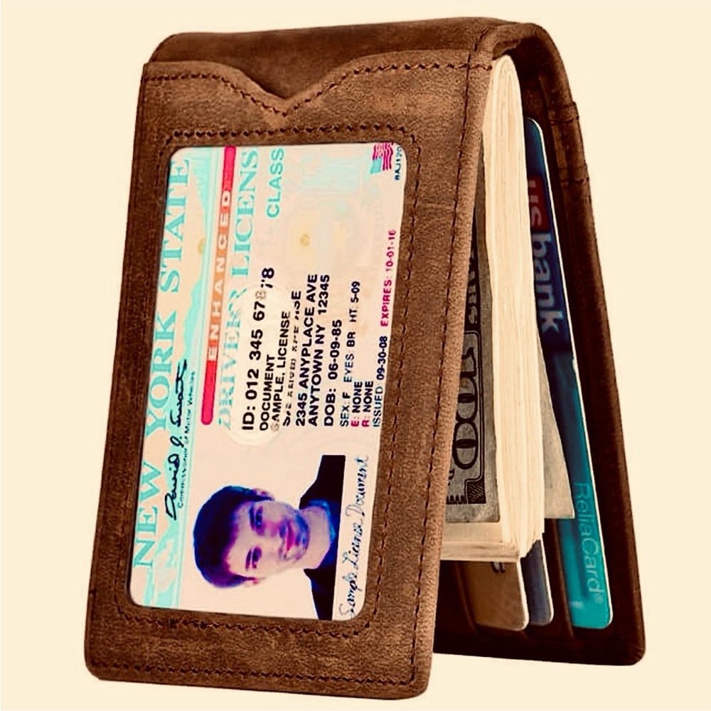 Brown Bifold Crazy Horse Minimalist Leather Wallet
